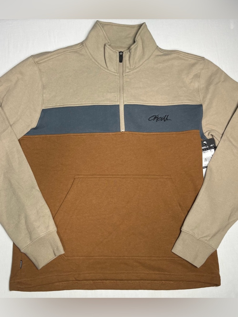 O'Neill Men's Tan, Blue & Chestnut Quarter-Zip Colorblock Pullover